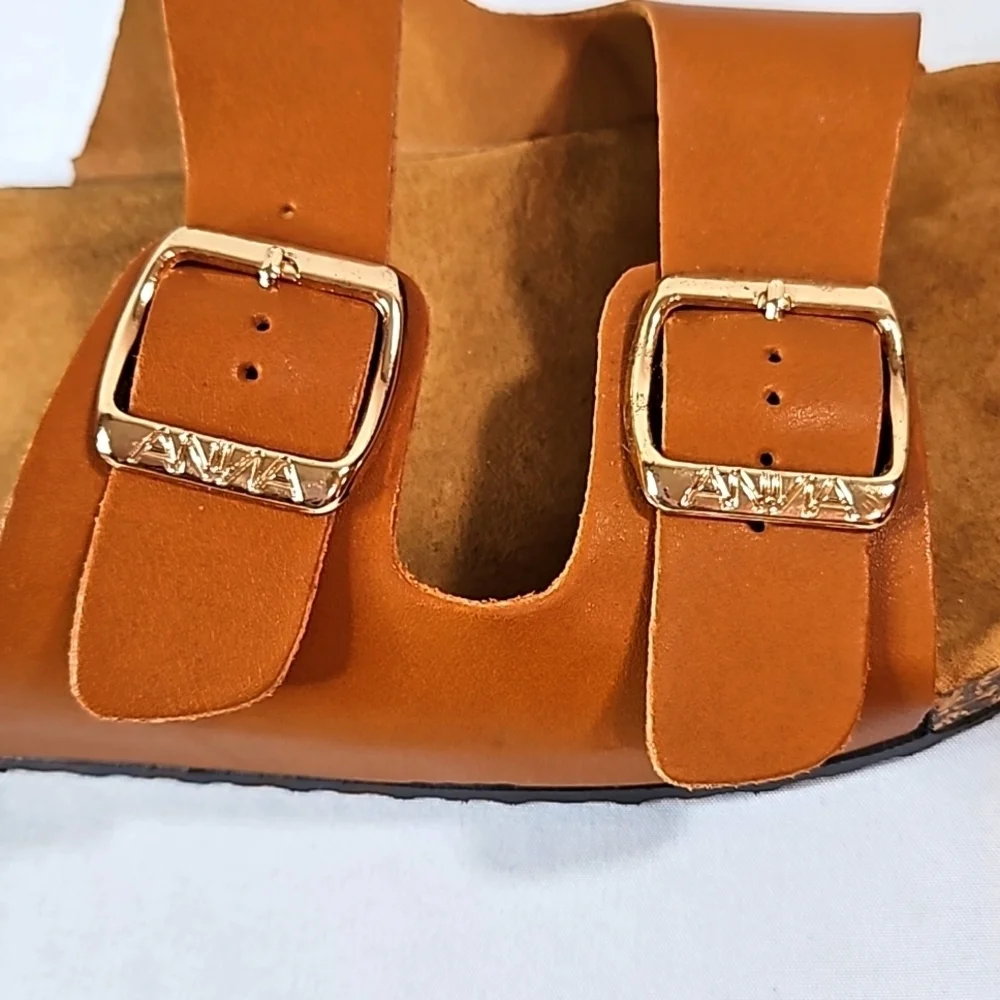 Anna Glory Brown Double Buckle Slide Women's Sandals Size 8